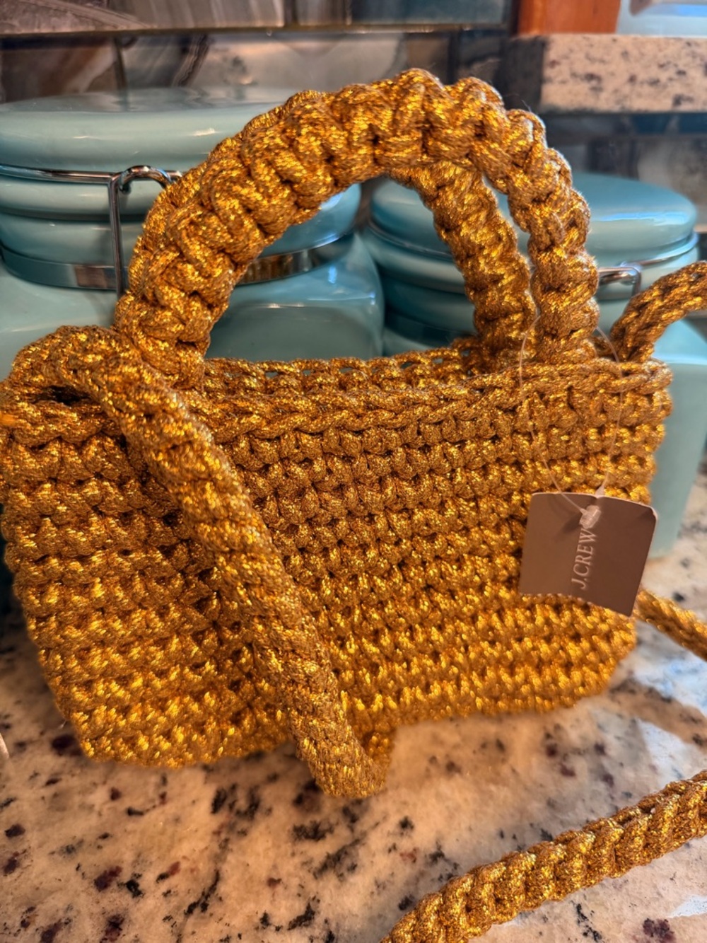 J. Crew Metallic Gold Crochet Mini Bag